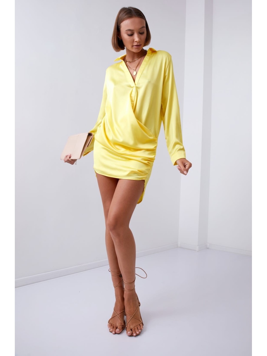 Yellow shirt dress with ruffles FG641 - Online store - Boutique